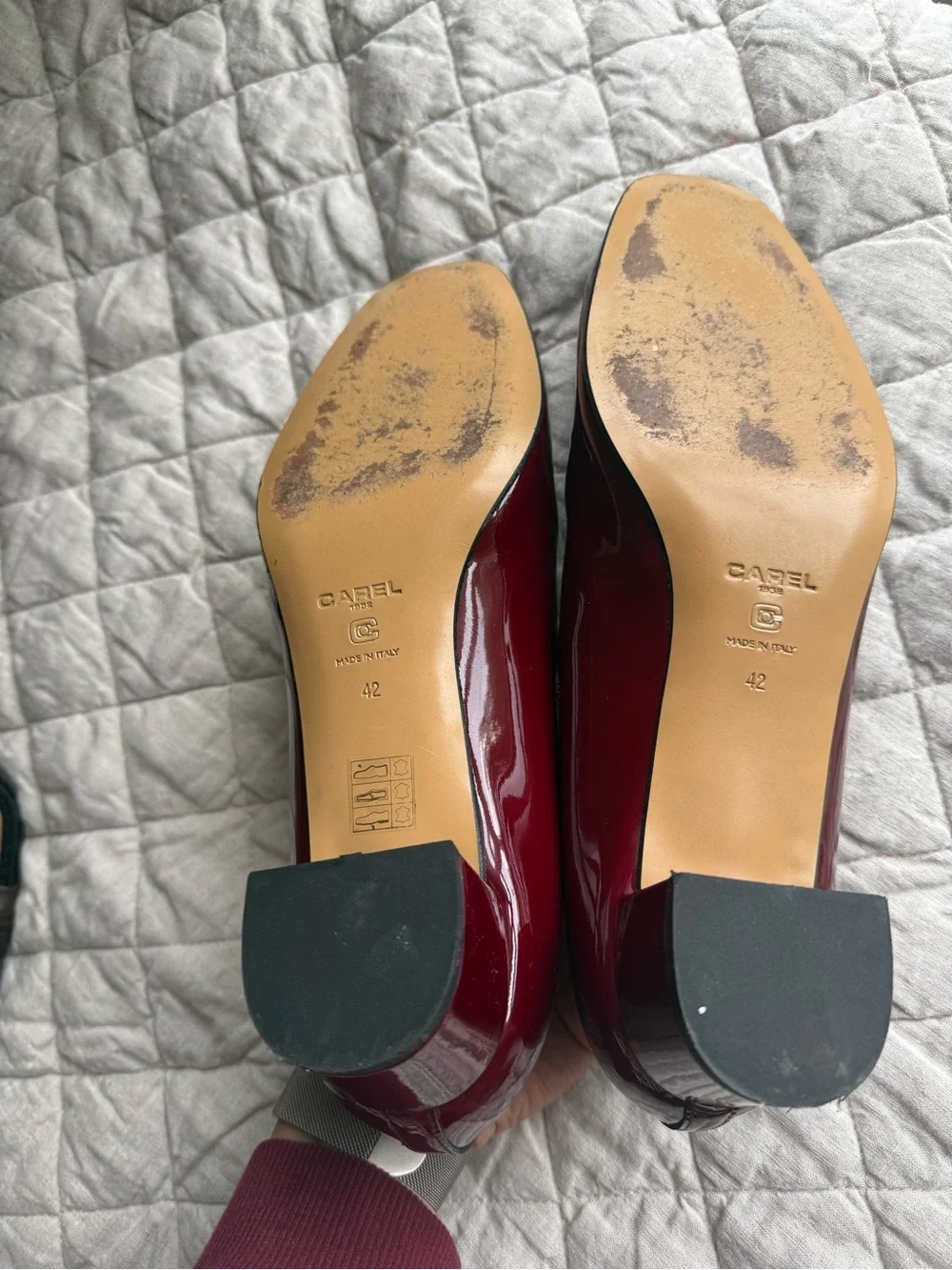 Patent Triple-Strap Mary Jane Heels in Burgundy